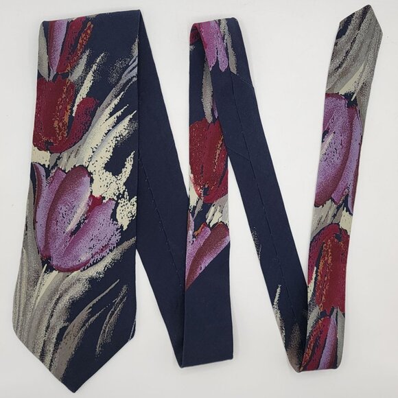 Floral Necktie Tie Preferred Stock Blue Purple Silk 55"L 3.75"W VTG Retro - Picture 1 of 6
